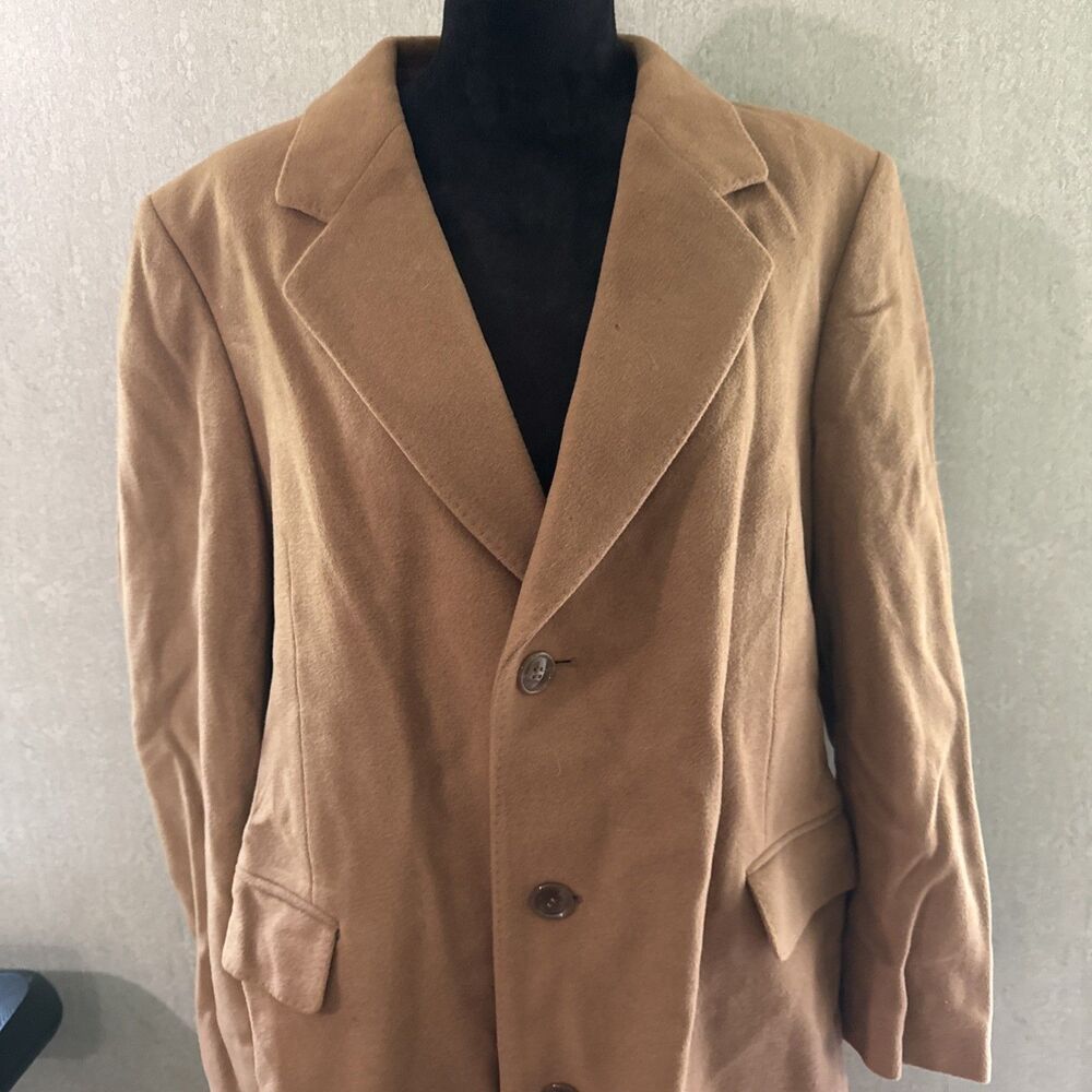 Vintage 70s The Original Imported Teller Cashmere Coat Mens XL Camel Trenchcoat